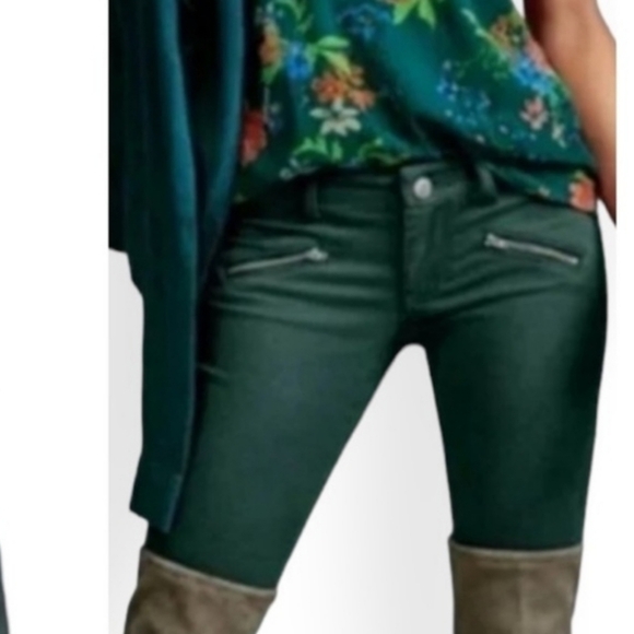 CAbi Hunter Green Zip Skinny Moto Stretch Denim Jeans #3388 - Size 4 - Picture 2 of 11